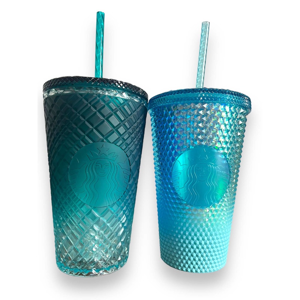 Starbucks 2023 Winter Blue Studded & Green Jeweled Ombre 16 oz Cold Cup Tumbler - Picture 4 of 14